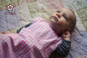Baby Lily in the organic Merino sleep sack!
